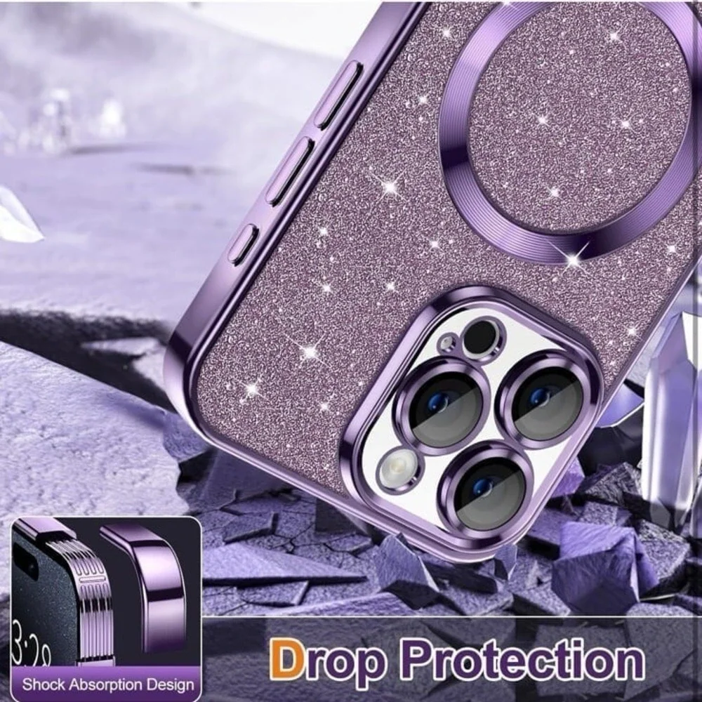 New Hython for iPhone 15 Pro Max Case Glitter, Clear Magnetic Phone Cases camera